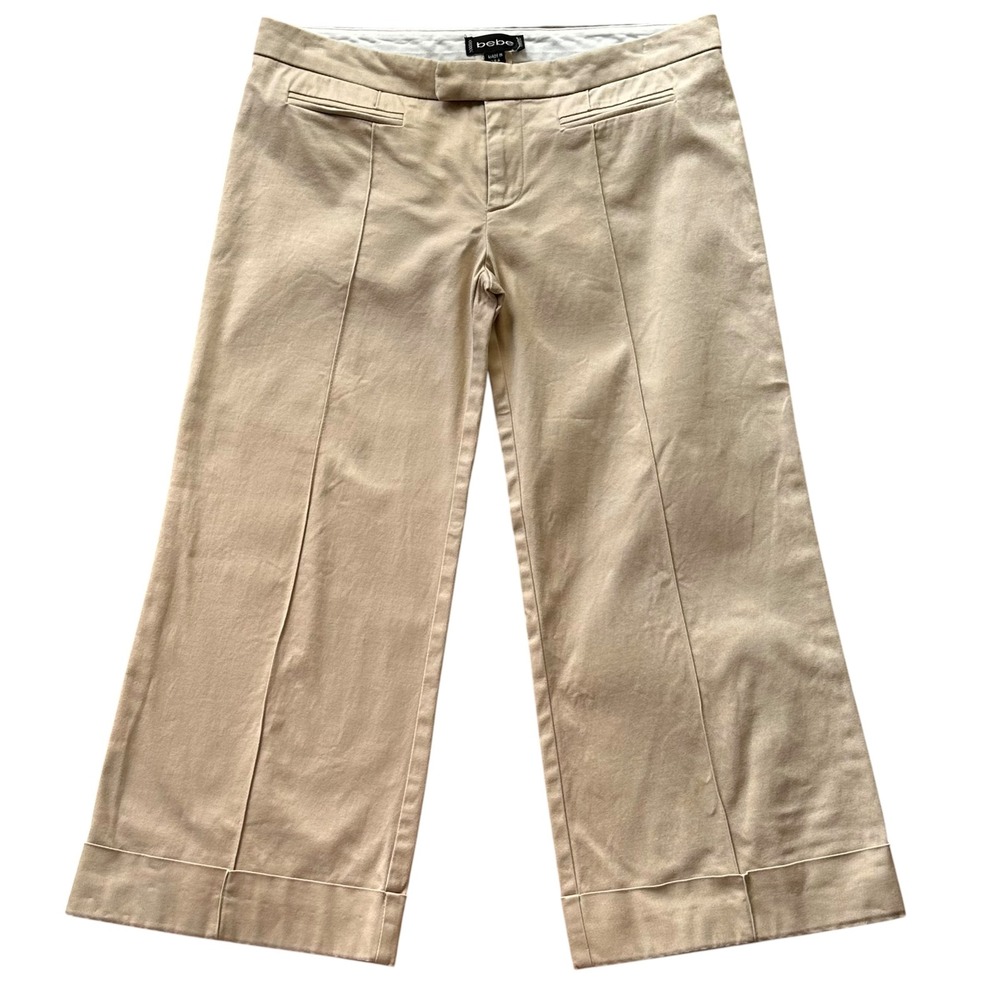 Bebe Vintage Y2K Low Rise Cropped Wide Leg Cuffed Pants Size 6 Made in USA